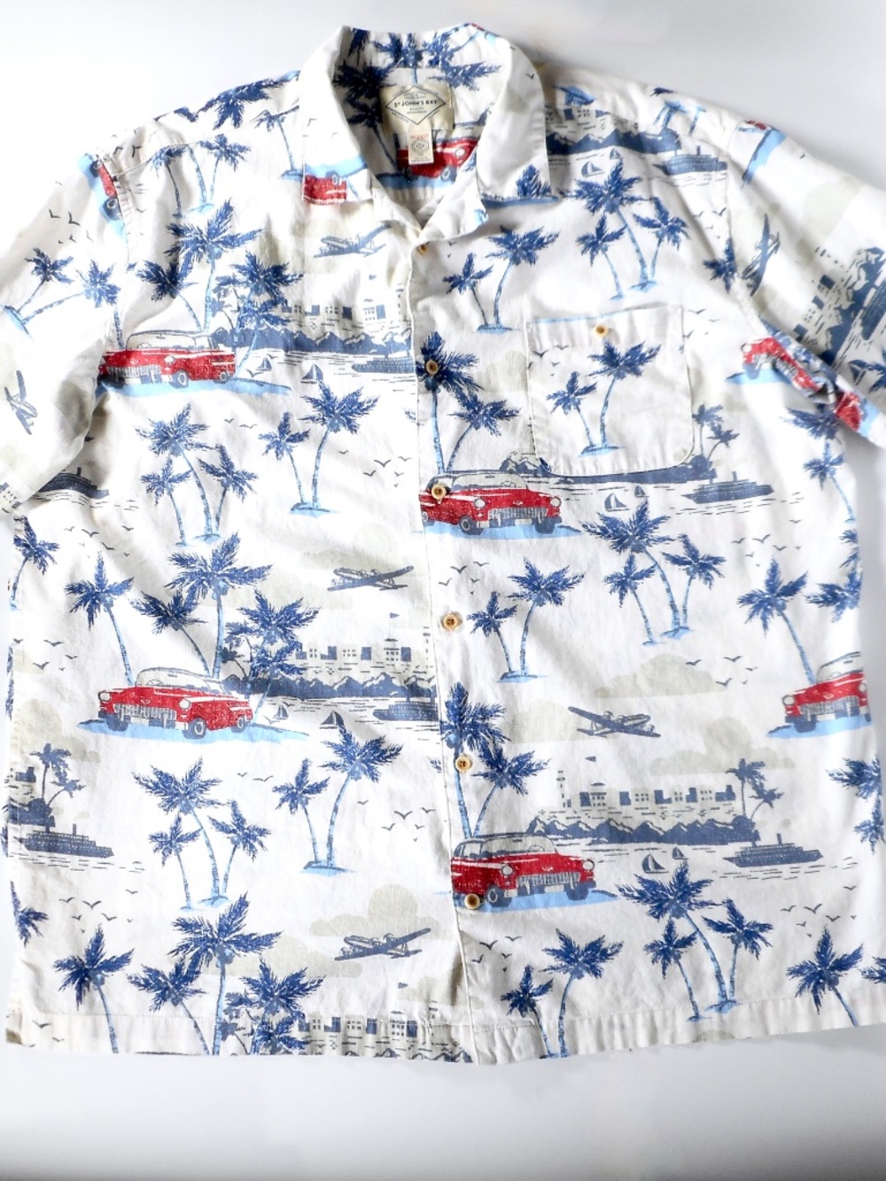 St Johns Bay Mens XXL Cotton Shirt 1955 Chevrolet Bel Air Tropical Coastal Palm